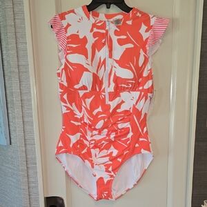 Anne Cole Vibrant Coral and White Swimwear Sz 12